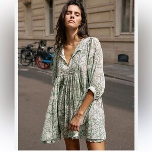 Daughters of India Sage and Cream Floral Dress